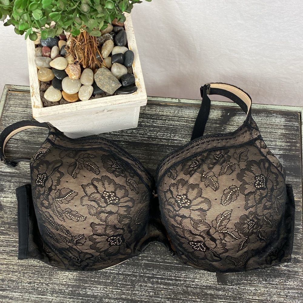 Cacique Black & Nude Modern Lace Balconette Bra 46DDD